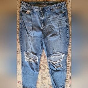 American Eagle Outfitters Relaxed High Waisted Blue Distressed Jeans